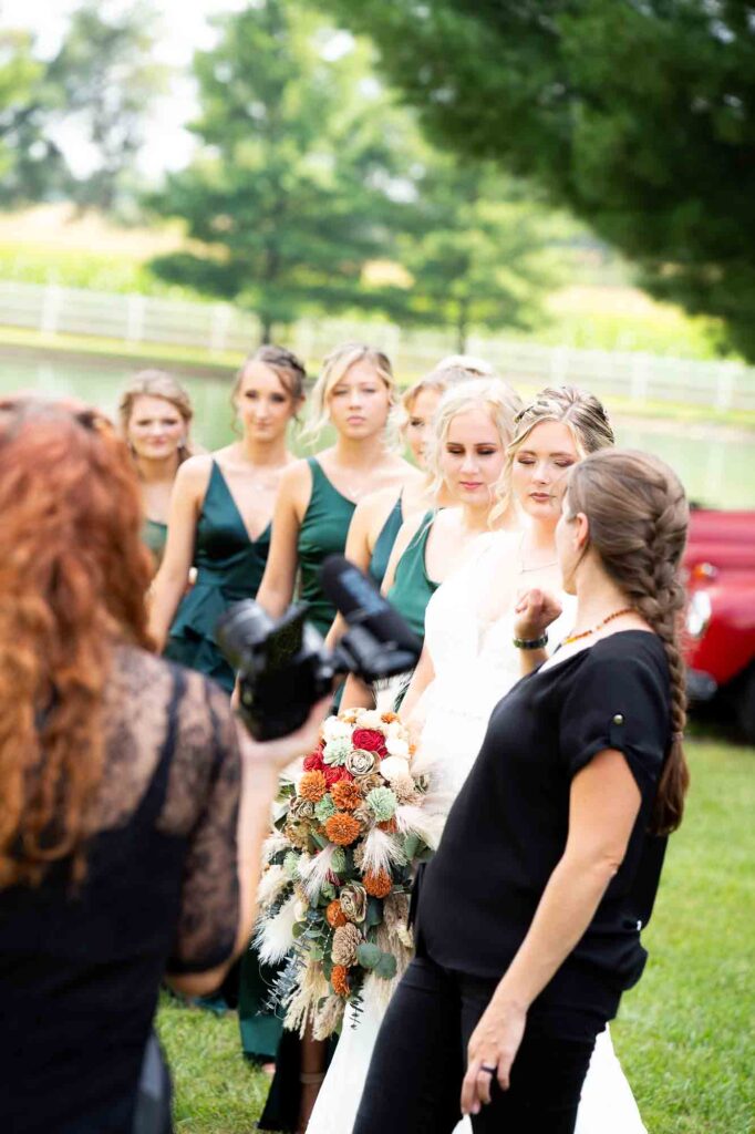 About Crystal Horton the photographer and her passion and creativity as she communicates with and guides Bride's Maids to make sure they are lined up for a fun photo opportunity.